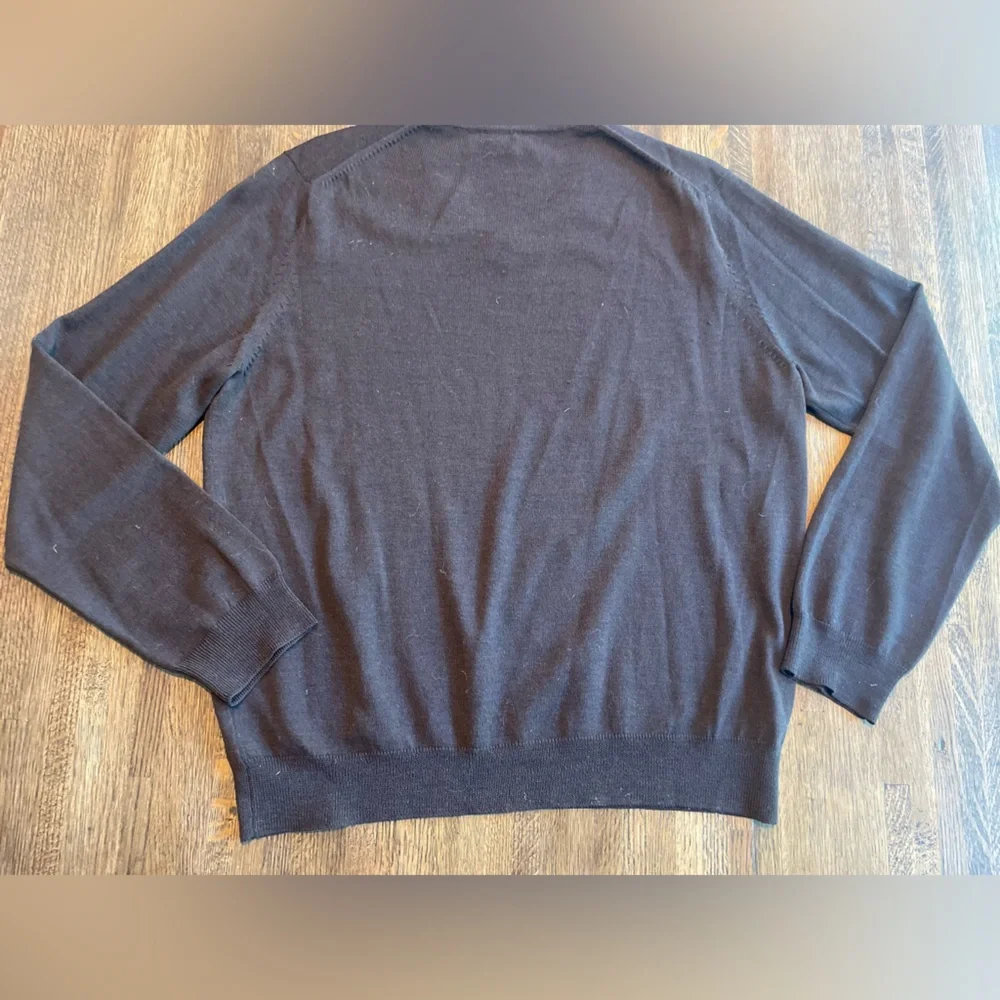 J Crew Brown V-Neck Sweater Merino Wool Classic Preppy - Large